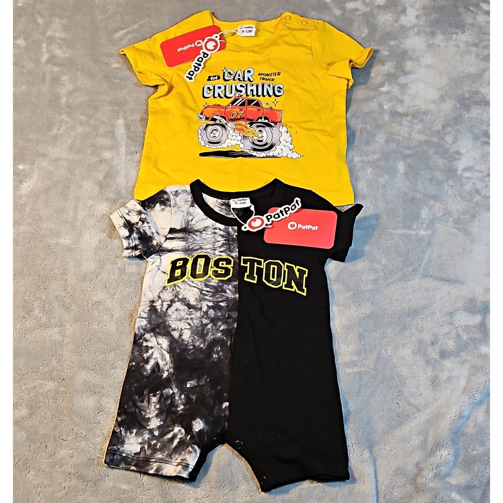 PatPat Tie-Dye Cotton Romper Short Sleeve 0-3M Multicolor Car Monster Truck